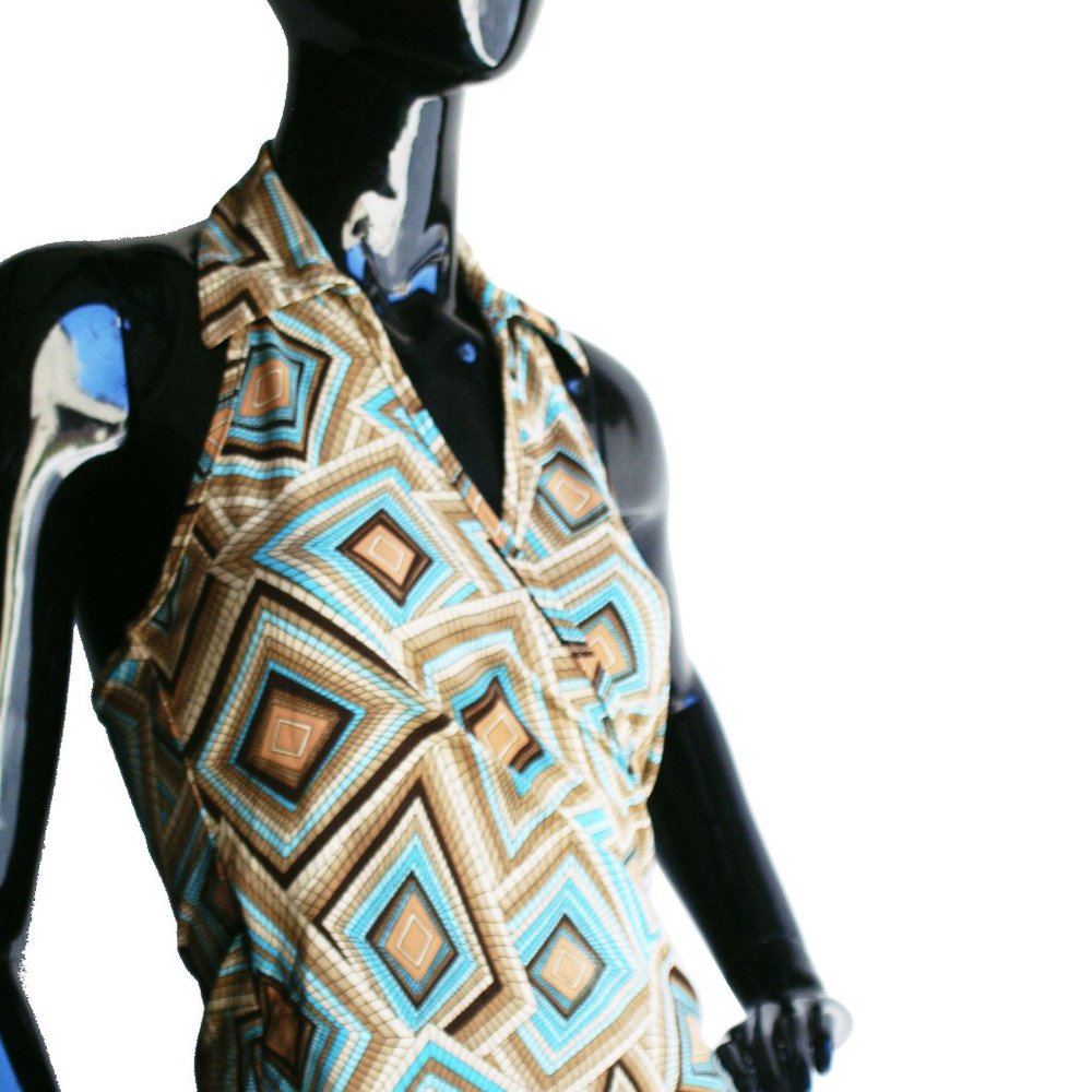 Multicolored Graphic Print Halter Top Size Small - image 5